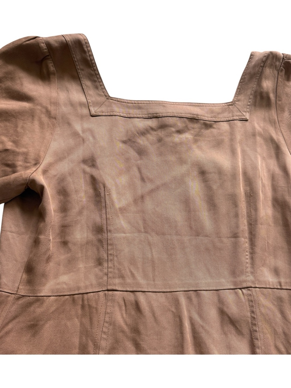 LOFT Brown Lyocell Square Neck Button Front Puff Sleeve Utility Mini Dress 8 NWT - Picture 11 of 12